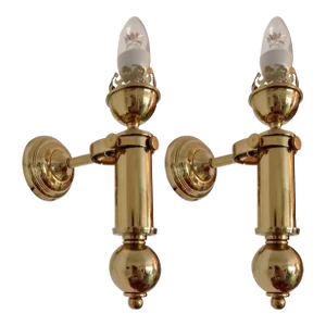 1990s Pair Vintage Solid Brass Rotary Yatch Wall Scones