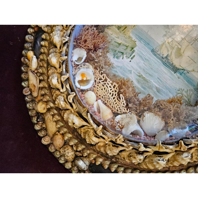 Edwardian Shellwork Valentine Diorama of a Ship Passing Lighthouse For Sale In Philadelphia - Image 6 of 18