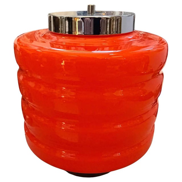 A.V. Mazzega 1990s Space Age Chromed Metal and Orange Glass Italian Table Lamp For Sale - Image 4 of 12