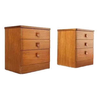 1960s Pair Mid Century Modern Vintage Teak Stag Bedside Dresser Drawer Danish Style For Sale