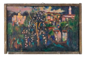 Sirio Pellegrini, View of Capestrano, Oil Painting, 1970s