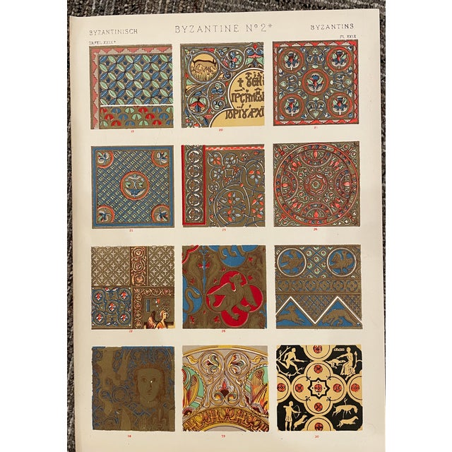 "Byzantine No 2" pair of chromolithographs from a 1910 printing of Owen Jones (1809-1874) "Grammar of Ornament" the most...
