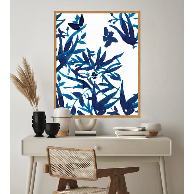 Contemporary Cobalt Vines 2 by Gold Rush Art, Art Print in Gold Frame, Medium For Sale - Image 3 of 4