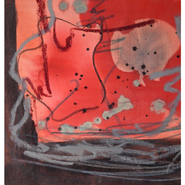 Red Black and Grey Abstract Expressionist in Acrylic and Pastel on Paper by Ricardo De Silva For Sale - Image 4 of 6