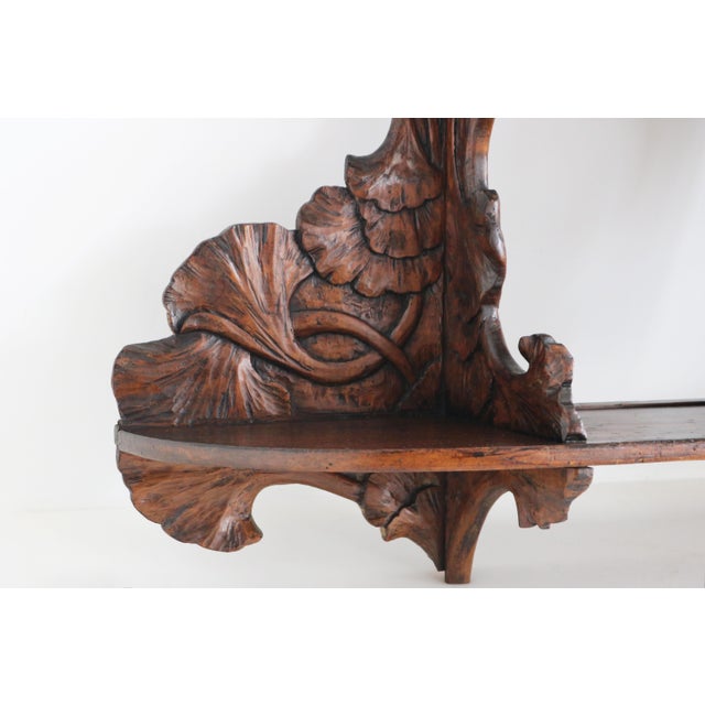 Antique Art Nouveau Ginko Wall Shelf in Walnut, France, 1900 For Sale - Image 11 of 16