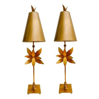 Contemporary Tall & Slender Azalea Gold Table Lamps by Lucas McKearn - a Pair For Sale