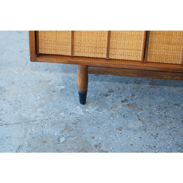 1960s Mid-Century Modern Hooker Walnut & Cane Lowboy Dresser 64” For Sale - Image 13 of 18