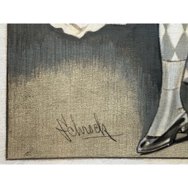 1940s 1940s Original Signed Graphite Illustration of Harlequin and Ballerina Dancers, 9.25 X 7.25 In. For Sale - Image 5 of 6