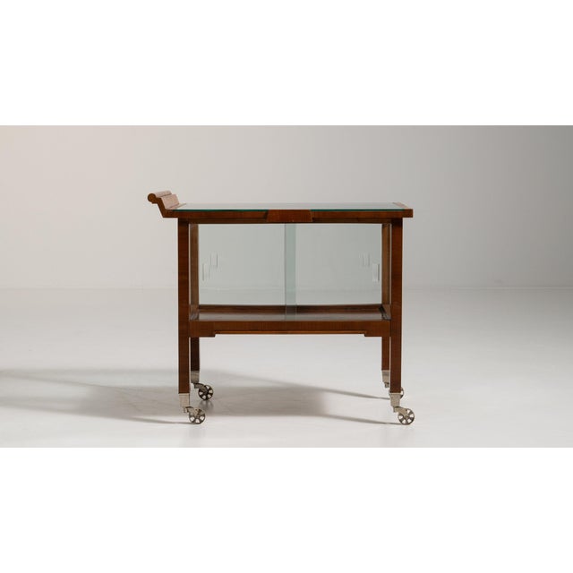 1930s 1930-1939 France Rich Walnut Brown Glass-Front Walnut Bar Cart For Sale - Image 5 of 11