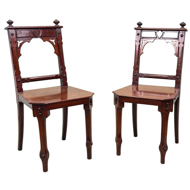 Late 19th Century Antique Victorian Mahogany Hall Chairs, 1880, Set of 2 For Sale - Image 5 of 14