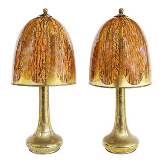 1960s Gabriella Crespi Brass Lamps, Resin "Tobacco Leaf" Shades - a Pair For Sale