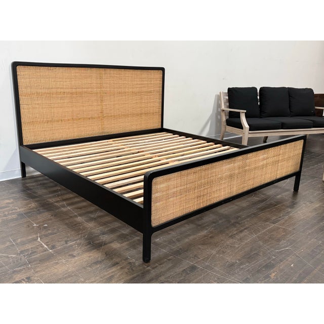 Rustic Eastern King Williams Sonoma for West Elm Ida Woven Bed For Sale - Image 3 of 12