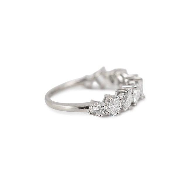 14k White Gold 1.52ctw Staggered Mixed Multi Shape Diamond Eternity Band Ring, Size 6.5 For Sale - Image 4 of 8
