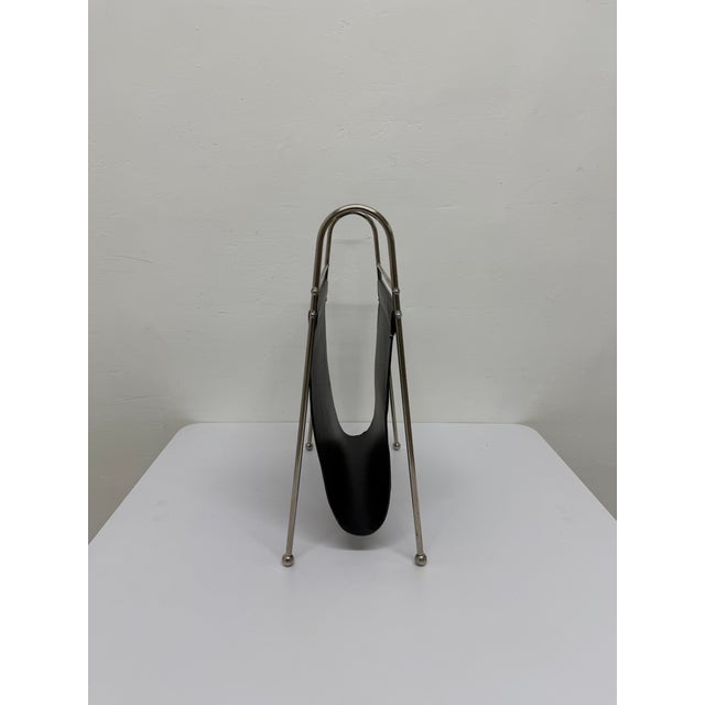 Mid-Century Leather and Steel Magazine Rack, 1970s For Sale - Image 4 of 13