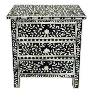 Handcrafted Black Bone Inlay Nightstand Table For Sale