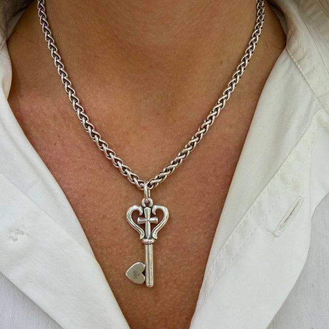 Silver James Avery 925 Sterling Silver Key of Faith Heart Cross Charm Pendant Necklace For Sale - Image 8 of 8