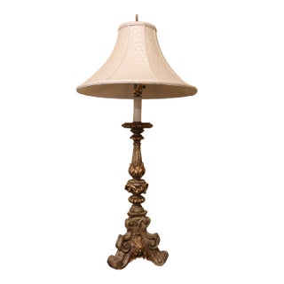 Venetian Style Ornately Carved Lamp W. Shade For Sale