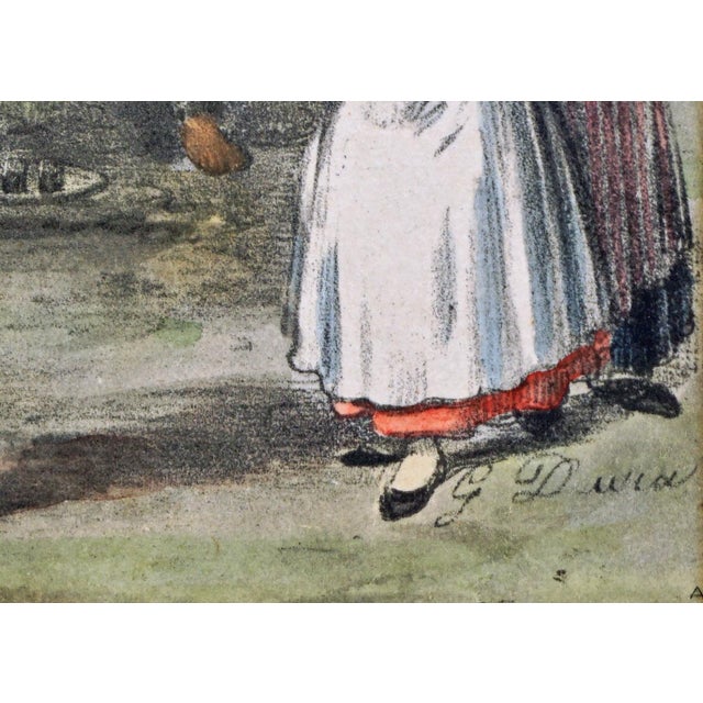 Antique Italian Lithograph Hand-Colored Set of 4 Traditional Dances & Games Silk Mats Gilt Frames For Sale - Image 9 of 16