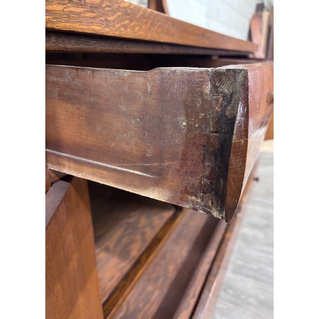 Antique Stout Furniture Co Tiger Oak Server Sideboard Buffet With Mirror For Sale - Image 9 of 13