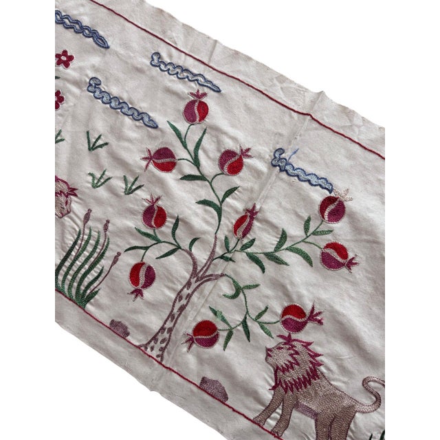 1960s Lion Suzani Wall Hanging, Red Pomegranate For Sale - Image 5 of 6