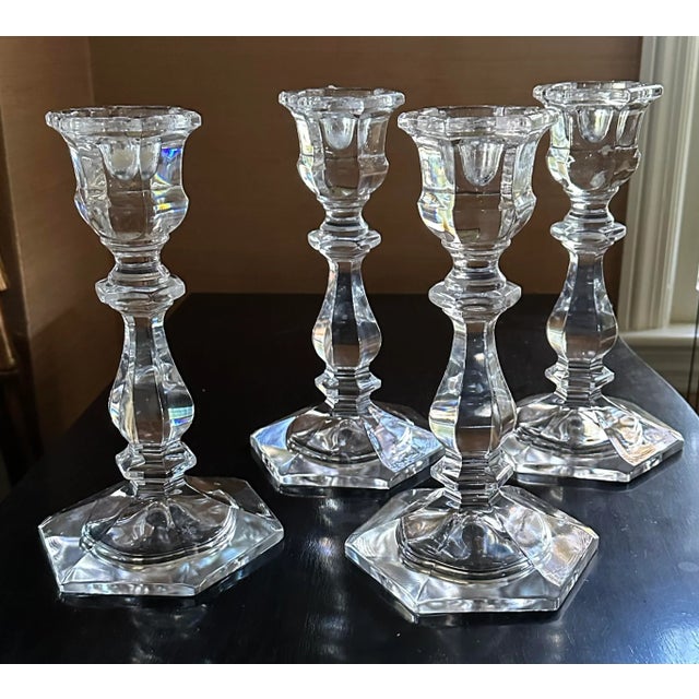 4 Identical 10 1/4" Chunky Candlesticks - Vintage American Glass For Sale - Image 9 of 10