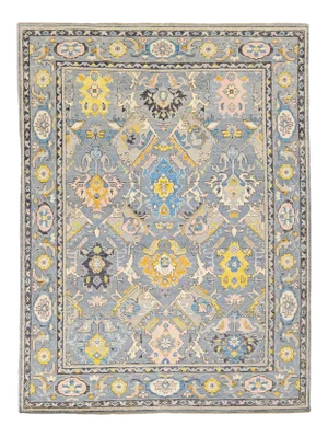 Gray Modern Oushak Handmade Floral Motif Wool Rug