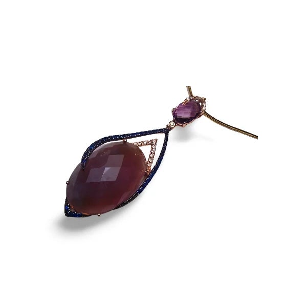 Elevate your collection with this breathtaking 18K Rose Gold Gemstone and Diamond Pendant, a luxurious piece that...