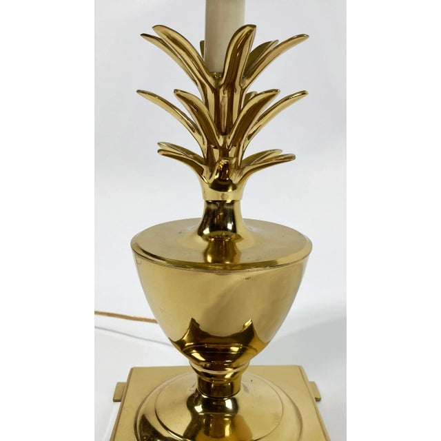 Brass Vintage Bombay Brass Pineapple Table Lamp W Tole Shade For Sale - Image 8 of 13