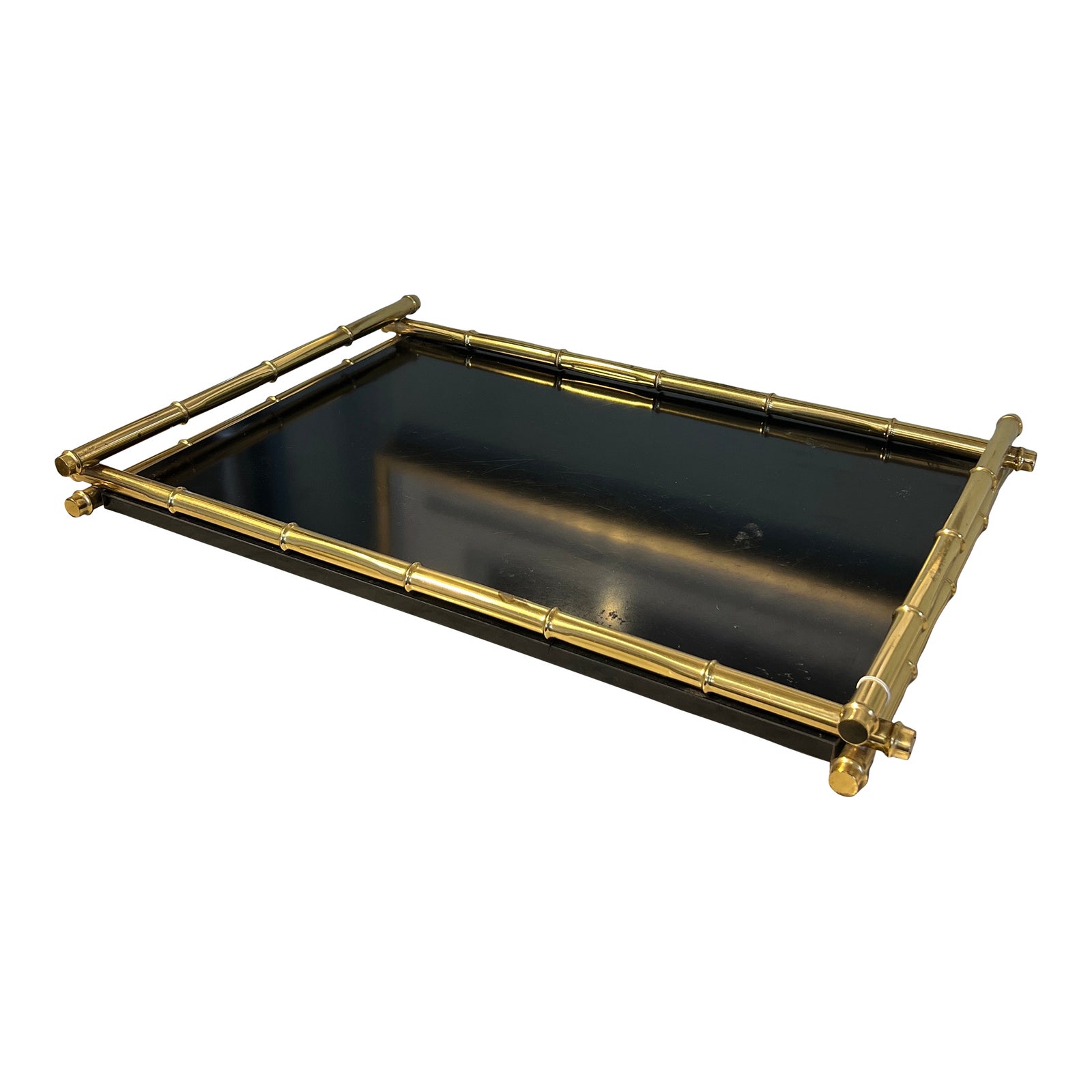 Mid Century Handsome Large Scale Brass Faux Bamboo and Black Lacquer ...