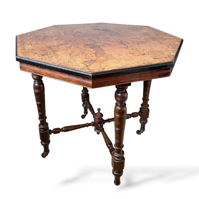 Antique Victorian Octagonal Burr Walnut Dining Table For Sale - Image 6 of 10