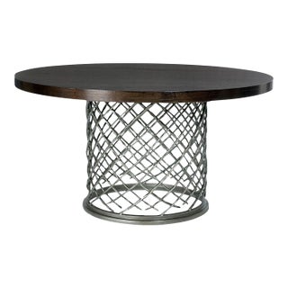 Bernhardt Hallam Metal Base Dining Table With Round Wooden Top For Sale