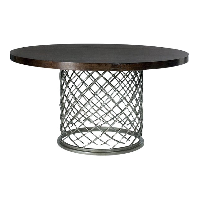 Bernhardt Hallam Metal Base Dining Table With Round Wooden Top For Sale