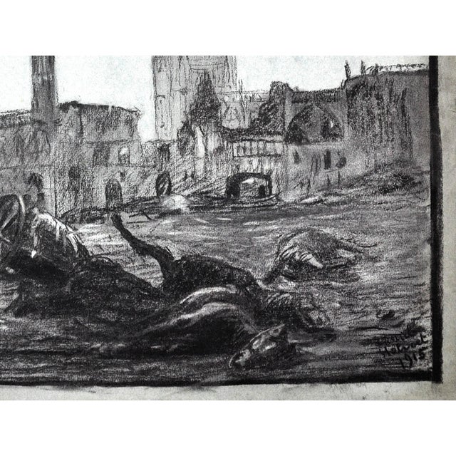 Leopold Halvoet, World War 1 Ww1 Trench Art, Belgian Soldier, Arras, France, 1915, Charcoal & Paper, Framed For Sale - Image 9 of 18