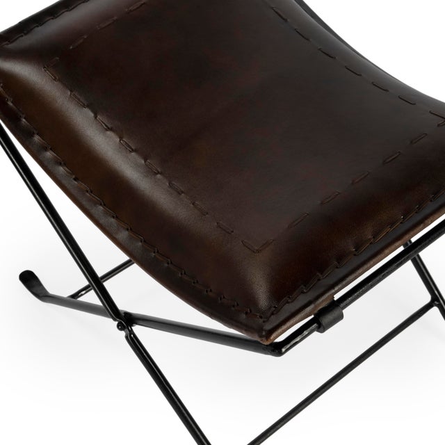 Spritely Home Accent Furniture Melton Leather 21.5"W Stool, Dark Brown For Sale - Image 4 of 7