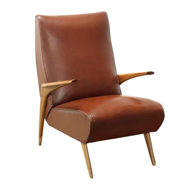 Vintage Armchair with Wood Spring Padding Leatherette, 1950s For Sale - Image 11 of 11