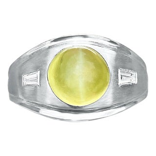Grs Certified Chrysoberyl Cats Eye Mens Ring 14k White Gold Setting Size 8 For Sale