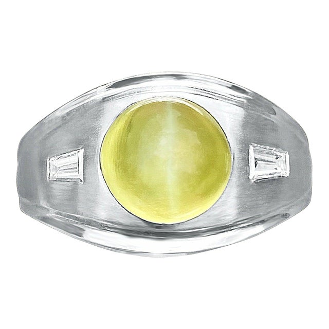 Grs Certified Chrysoberyl Cats Eye Mens Ring 14k White Gold Setting Size 8 For Sale