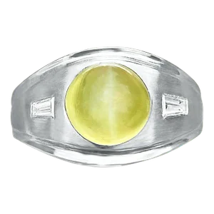Grs Certified Chrysoberyl Cats Eye Mens Ring 14k White Gold Setting Size 8