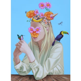 Hummingbird and Flowers, Painting by Carlos Gamez De Francisco For Sale