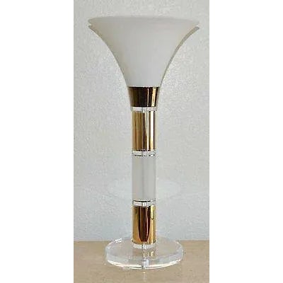 Vintage Lucite Brass Urn Table Lamp Frosted Glass Shade, 1960s For Sale - Image 4 of 5