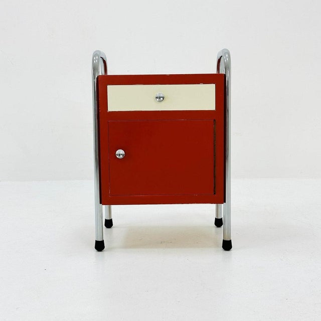 Bauhaus Nightstand with Drawer in Red and White, 1970s For Sale - Image 10 of 11
