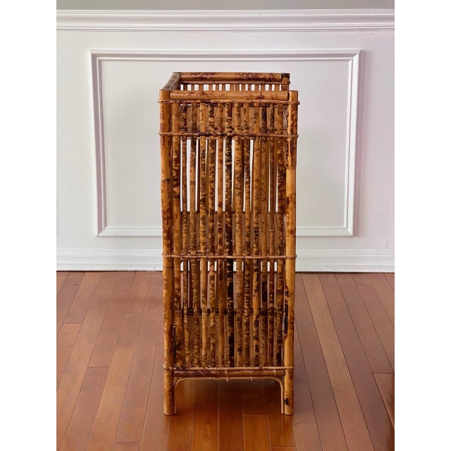 1970s 1970s Organic Modern Three-Tier Small Etagere in Burnt Bamboo and Rattan For Sale - Image 5 of 13