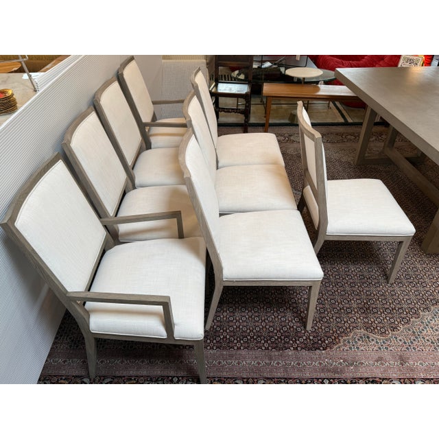 Textile Restoration Hardware Heston Dining Table + Eight Linen Dining Chairs, Set For Sale - Image 7 of 12