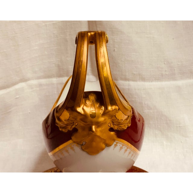 Exceptional French Empire Porcelain Sauce Boat - Ruby Red with Gold Dust Glaze & Bacchus Handle, 1900-1909 A Masterpiece...