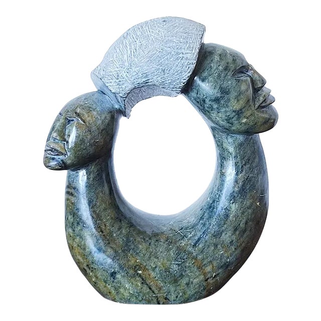 Antique Hand Carved African Ring Sculpture of Stone Depicting Two Figures For Sale