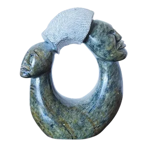 Antique Hand Carved African Ring Sculpture of Stone Depicting Two Figures