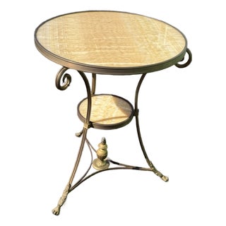Marble & Iron Side Table — Ornate Scrollwork Base • Two‑Tier Design For Sale