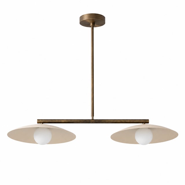 Double Dome Linear Chandelier, Antique Brass Dining Room Light, Mid Century Kitchen Island Pendant, Modern Boho Ceiling Fixture, G9 Light For Sale - Image 12 of 12
