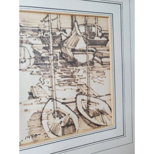 Original Sepia Toned Nautical Sailboats Drawing of Leschi Seattle For Sale In Seattle - Image 6 of 7
