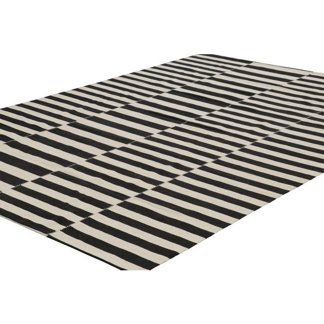 Rug & Kilim Rug & Kilim’s Contemporary Kilim With Textural Black and White Stripes For Sale - Image 4 of 7